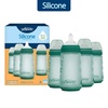 image:imageDr Browns Silicone Baby Bottle with Collapsible Insert Designed to Reduce Colic 9 oz with WideNeck Level 2 Medium Flow Nipple BPAFree 3m White 4PackGreen
