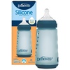 image:imageDr Browns Silicone Baby Bottle with Collapsible Insert Designed to Reduce Colic 9 oz with WideNeck Level 2 Medium Flow Nipple BPAFree 3m White 4PackBlue