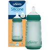 image:imageDr Browns Silicone Baby Bottle with Collapsible Insert Designed to Reduce Colic 9 oz with WideNeck Level 2 Medium Flow Nipple BPAFree 3m White 4PackGreen