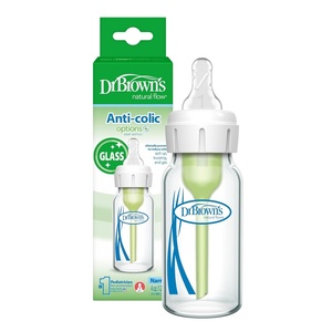 image:imageDr Browns AntiColic Options Narrow Glass Baby Bottle with Level 1 Slow Flow Nipple BPAFree 4 oz120mL 0m 1Pack Packaging May VaryClear Glass