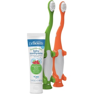 image:imageDr Browns FluorideFree Baby Toothpaste Infant and Toddler Oral Care 14oz40g 03 Years Apple Pear 3PackVariety Pack  Strawberry  Dinos
