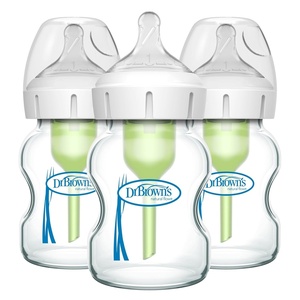 image:imageDr Browns Natural Flow AntiColic Options WideNeck Glass Baby Bottles 5 oz150 mL with Level 1 Slow Flow Nipple 3 Pack 0m5 oz  3 Pack