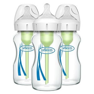 image:imageDr Browns Natural Flow AntiColic Options WideNeck Glass Baby Bottles 5 oz150 mL with Level 1 Slow Flow Nipple 3 Pack 0m9 oz  3 Pack