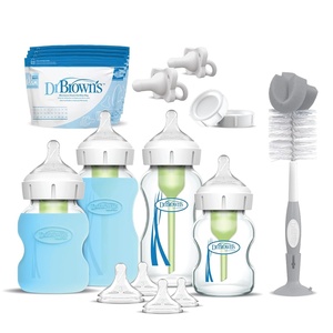 image:imageDr Browns Natural Flow AntiColic Options WideNeck Glass Baby Bottles 5 oz150 mL with Level 1 Slow Flow Nipple 3 Pack 0mStarter Set  WideNeck Glass