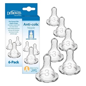 image:imageDr Browns Natural Flow Level 2 Narrow Baby Bottle Silicone Nipple Medium Flow 3m 100 Silicone Bottle Nipple 6 CountLevel 3  MediumFast Flow  6m