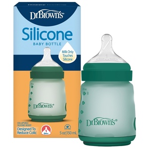 image:imageDr Browns Silicone Baby Bottle with Collapsible Insert Designed to Reduce Colic 5 oz with WideNeck Level 1 Slow Flow Nipple BPAFree 0m Blue 4PackGreen
