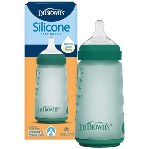 image:imageDr Browns Silicone Baby Bottle with Collapsible Insert Designed to Reduce Colic 9 oz with WideNeck Level 2 Medium Flow Nipple BPAFree 3m White 4PackGreen