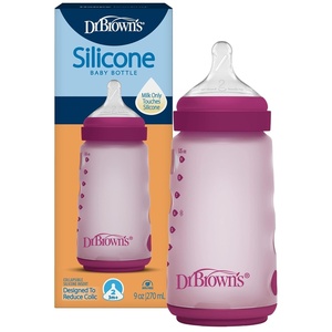 image:imageDr Browns Silicone Baby Bottle with Collapsible Insert Designed to Reduce Colic 9 oz with WideNeck Level 2 Medium Flow Nipple BPAFree 3m White 4PackPink