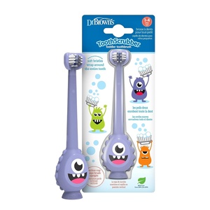 image:imageDr Browns ToothScrubber Toddler Toothbrush TripleSided Training Toothbrush with Suction Cup Base Green Monster Baby Oral Care Ages 14 Years1 Pack  Purple Monster