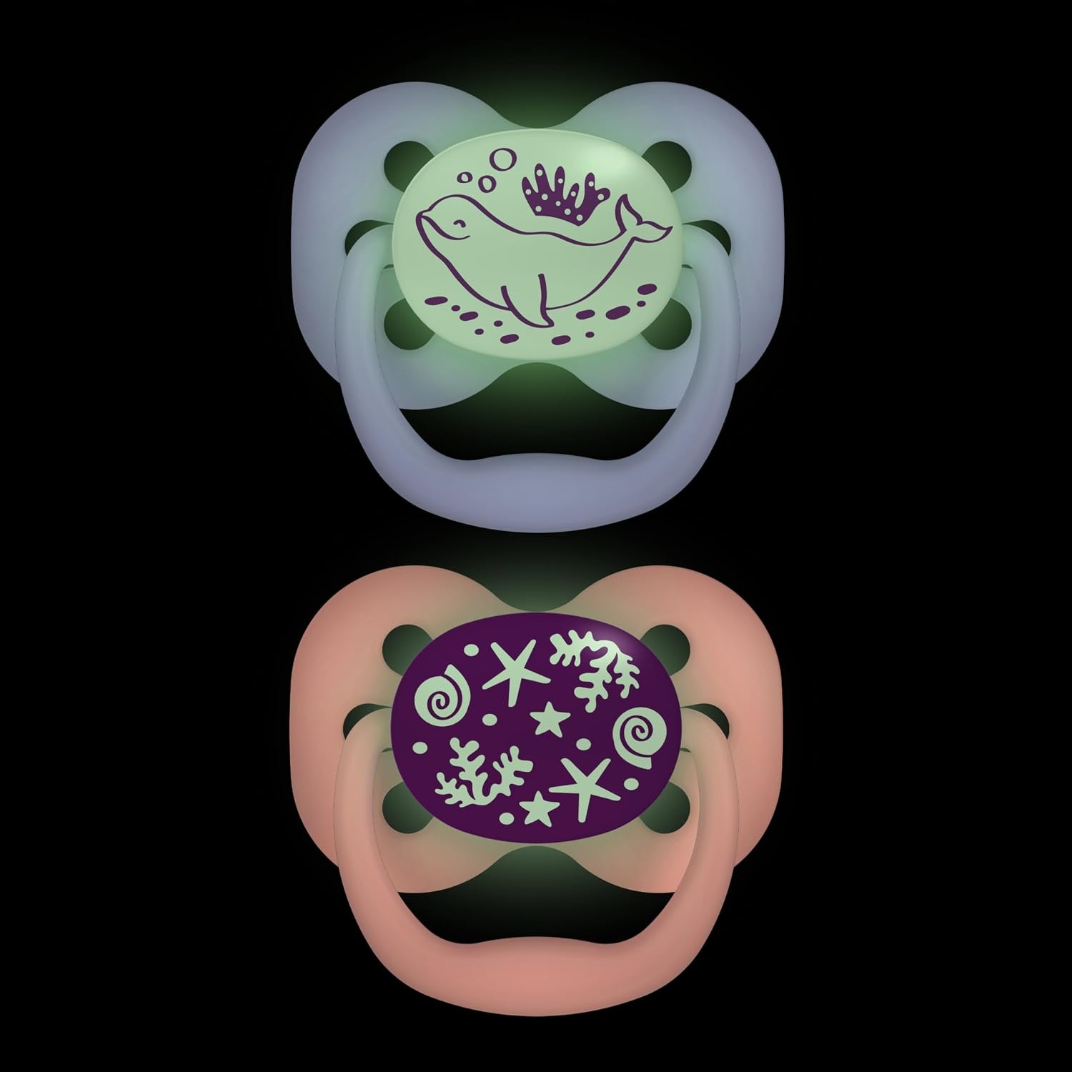 image:imageDr Browns Advantage GlowinTheDark Baby Pacifier Fully Symmetrical Soother with Soft Silicone Bulb Coral Ocean 06m BPA Free 2 Pack