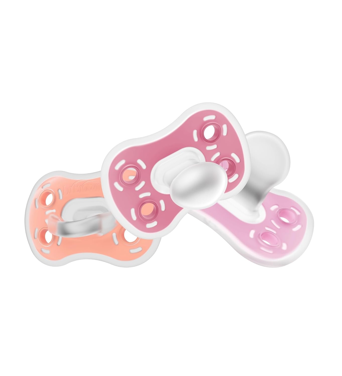 image:imageDr Browns Advantage OnePiece Silicone Baby Pacifier Fully Symmetrical Soother CoralLight PinkPink 618m BPA Free 3 Pack