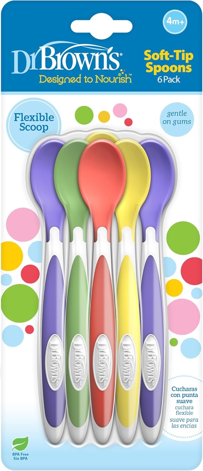 image:imageDr Browns Designed to Nourish SoftTip Toddler Feeding Spoons 6 Pack Assorted Set Colors May VarySoftTip Toddler Feeding Spoons  6 Pack