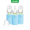 image:imageDr Browns AntiColic Options Narrow Glass Baby Bottles 4 oz120 mL with Level 1 Slow Flow Nipple 3 Pack 0m with Blue 100 Silicone Sleeves BPAFreeBlue  4 oz