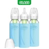 image:imageDr Browns AntiColic Options Narrow Glass Baby Bottles 4 oz120 mL with Level 1 Slow Flow Nipple 3 Pack 0m with Blue 100 Silicone Sleeves BPAFreeBlue  8 oz