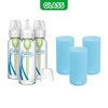 image:imageDr Browns AntiColic Options Narrow Glass Baby Bottles 4 oz120 mL with Level 1 Slow Flow Nipple 3 Pack 0m with Blue 100 Silicone Sleeves BPAFreeBlue  8 oz