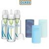 image:imageDr Browns AntiColic Options Narrow Glass Baby Bottles 4 oz120 mL with Level 1 Slow Flow Nipple 3 Pack 0m with Blue 100 Silicone Sleeves BPAFreeGlowBlueMint  8 oz