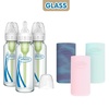 image:imageDr Browns AntiColic Options Narrow Glass Baby Bottles 4 oz120 mL with Level 1 Slow Flow Nipple 3 Pack 0m with Blue 100 Silicone Sleeves BPAFreeGlowPinkMint  8 oz
