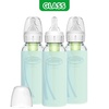 image:imageDr Browns AntiColic Options Narrow Glass Baby Bottles 4 oz120 mL with Level 1 Slow Flow Nipple 3 Pack 0m with Blue 100 Silicone Sleeves BPAFreeMint  8 oz
