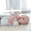 image:imageDr Browns Lovey Blanket with Teether Ring and HappyPaci 100 Silicone OnePiece Pacifier Soothing Security Blanket Set for Baby Peach Suns 0mGray Stripes