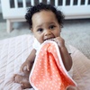 image:imageDr Browns Lovey Blanket with Teether Ring and HappyPaci 100 Silicone OnePiece Pacifier Soothing Security Blanket Set for Baby Peach Suns 0mPeach Sun