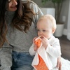 image:imageDr Browns Lovey Blanket with Teether Ring and HappyPaci 100 Silicone OnePiece Pacifier Soothing Security Blanket Set for Baby Peach Suns 0mPeach Sun
