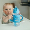 image:imageDr Browns Milestones WideNeck Sippy Straw Bottle with 100 Silicone Handles and Weighted Straw 9 oz270 mL Blue 6mGray  Blue