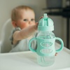 image:imageDr Browns Milestones WideNeck Sippy Straw Bottle with 100 Silicone Handles and Weighted Straw 9 oz270 mL Blue 6mGray  Green