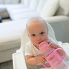 image:imageDr Browns Milestones WideNeck Sippy Straw Bottle with 100 Silicone Handles and Weighted Straw 9 oz270 mL Blue 6mGray  Pink
