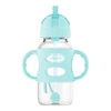 image:imageDr Browns Milestones WideNeck Sippy Straw Bottle with 100 Silicone Handles and Weighted Straw 9 oz270 mL Blue 6mGreen