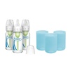 image:imageDr Browns AntiColic Options Narrow Glass Baby Bottles 4 oz120 mL with Level 1 Slow Flow Nipple 3 Pack 0m with Blue 100 Silicone Sleeves BPAFreeBlue  4 oz
