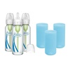 image:imageDr Browns AntiColic Options Narrow Glass Baby Bottles 4 oz120 mL with Level 1 Slow Flow Nipple 3 Pack 0m with Blue 100 Silicone Sleeves BPAFreeBlue  8 oz