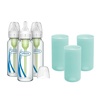 image:imageDr Browns AntiColic Options Narrow Glass Baby Bottles 4 oz120 mL with Level 1 Slow Flow Nipple 3 Pack 0m with Blue 100 Silicone Sleeves BPAFreeMint  8 oz