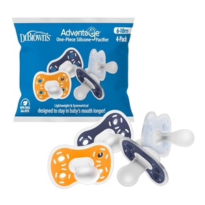 image:imageDr Browns Advantage OnePiece Silicone Baby Pacifier Fully Symmetrical Soother BlueDarkBlueOrange 618M BPAFree 4Pack