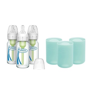 image:imageDr Browns AntiColic Options Narrow Glass Baby Bottles 4 oz120 mL with Level 1 Slow Flow Nipple 3 Pack 0m with Blue 100 Silicone Sleeves BPAFreeMint  4 oz
