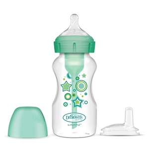 image:imageDr Browns AntiColic Options WideNeck Sippy Bottle Starter Kit 9oz270mL with Level 3 MediumFast Flow Nipple and Soft 100 Silicone Sippy Spout Blue BPA Free 6mGreen