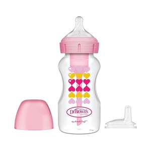 image:imageDr Browns AntiColic Options WideNeck Sippy Bottle Starter Kit 9oz270mL with Level 3 MediumFast Flow Nipple and Soft 100 Silicone Sippy Spout Blue BPA Free 6mPink