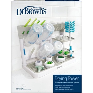 image:imageDr Browns Baby Bottle Drying Tower StandUp Countertop Drying Rack with Organized Storage for Baby Essentials Space Saving Vertical Rack BlackWhiteGrayWhite