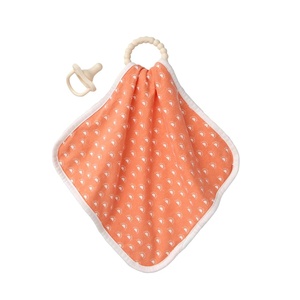 image:imageDr Browns Lovey Blanket with Teether Ring and HappyPaci 100 Silicone OnePiece Pacifier Soothing Security Blanket Set for Baby Peach Suns 0mPeach Sun