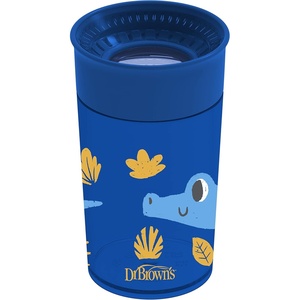 image:imageDr Browns Milestones Cheers 360 Spoutless Transition Cup with Handles Travel Friendly and Leak Free Sippy Blue Animals 7 oz200 mL BPAFree 6m 1PackBlue Animals  10 oz