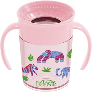 image:imageDr Browns Milestones Cheers 360 Spoutless Transition Cup with Handles Travel Friendly and Leak Free Sippy Blue Animals 7 oz200 mL BPAFree 6m 1PackPink Animals  7 oz