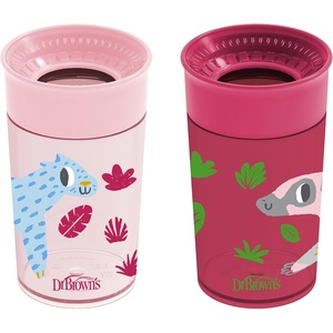 image:imageDr Browns Milestones Cheers 360 Spoutless Transition Cup with Handles Travel Friendly and Leak Free Sippy Blue Animals 7 oz200 mL BPAFree 6m 1PackPinkRed Animals  10 oz