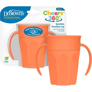 image:imageDr Browns Milestones Cheers 360 Spoutless Transition Cup with Handles Travel Friendly and Leak Free Sippy for Babies and Toddlers Pink BPAFree 7 oz200 mL 6mCoral