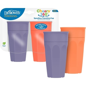 image:imageDr Browns Milestones Cheers 360 Spoutless Transition Cup with Handles Travel Friendly and Leak Free Sippy for Babies and Toddlers Pink BPAFree 7 oz200 mL 6mSet  CoralPurple