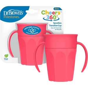 image:imageDr Browns Milestones Cheers 360 Spoutless Transition Cup with Handles Travel Friendly and Leak Free Sippy for Babies and Toddlers Pink BPAFree 7 oz200 mL 6mPink
