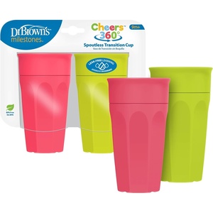 image:imageDr Browns Milestones Cheers 360 Spoutless Transition Cup with Handles Travel Friendly and Leak Free Sippy for Babies and Toddlers Pink BPAFree 7 oz200 mL 6mSet  GreenPink