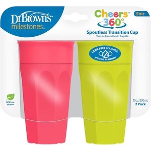 image:imageDr Browns Milestones Cheers 360 Spoutless Transition Cup with Handles Travel Friendly and Leak Free Sippy for Babies and Toddlers Pink BPAFree 7 oz200 mL 6mPink  Green