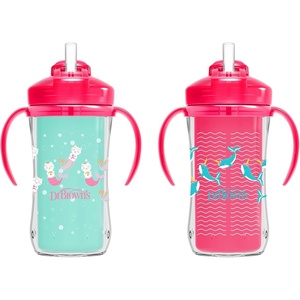 image:imageDr Browns Milestones Insulated Sippy Cup with Straw and Handles SpillProof Tumbler with Lid 2Pack Pink 10 oz300 mL BPA Free 12m2 Count Pack of 1