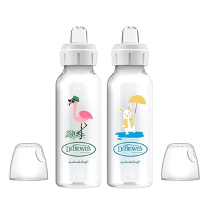 image:imageDr Browns Milestones Narrow Sippy Bottle 100 Silicone Soft Sippy Spout 8oz250mL 6m Lion2 Pack  Flamingo  Bunny