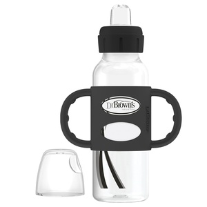 image:imageDr Browns Milestones Narrow Sippy Spout Bottle with 100 Silicone EasyGrip Handles and Soft Sippy Spout 8oz250mL Gray 1Pack 6m1 Pack  Black