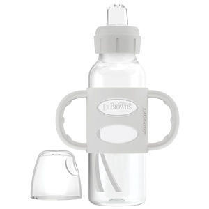 image:imageDr Browns Milestones Narrow Sippy Spout Bottle with 100 Silicone EasyGrip Handles and Soft Sippy Spout 8oz250mL Gray 1Pack 6m1 Pack  Gray